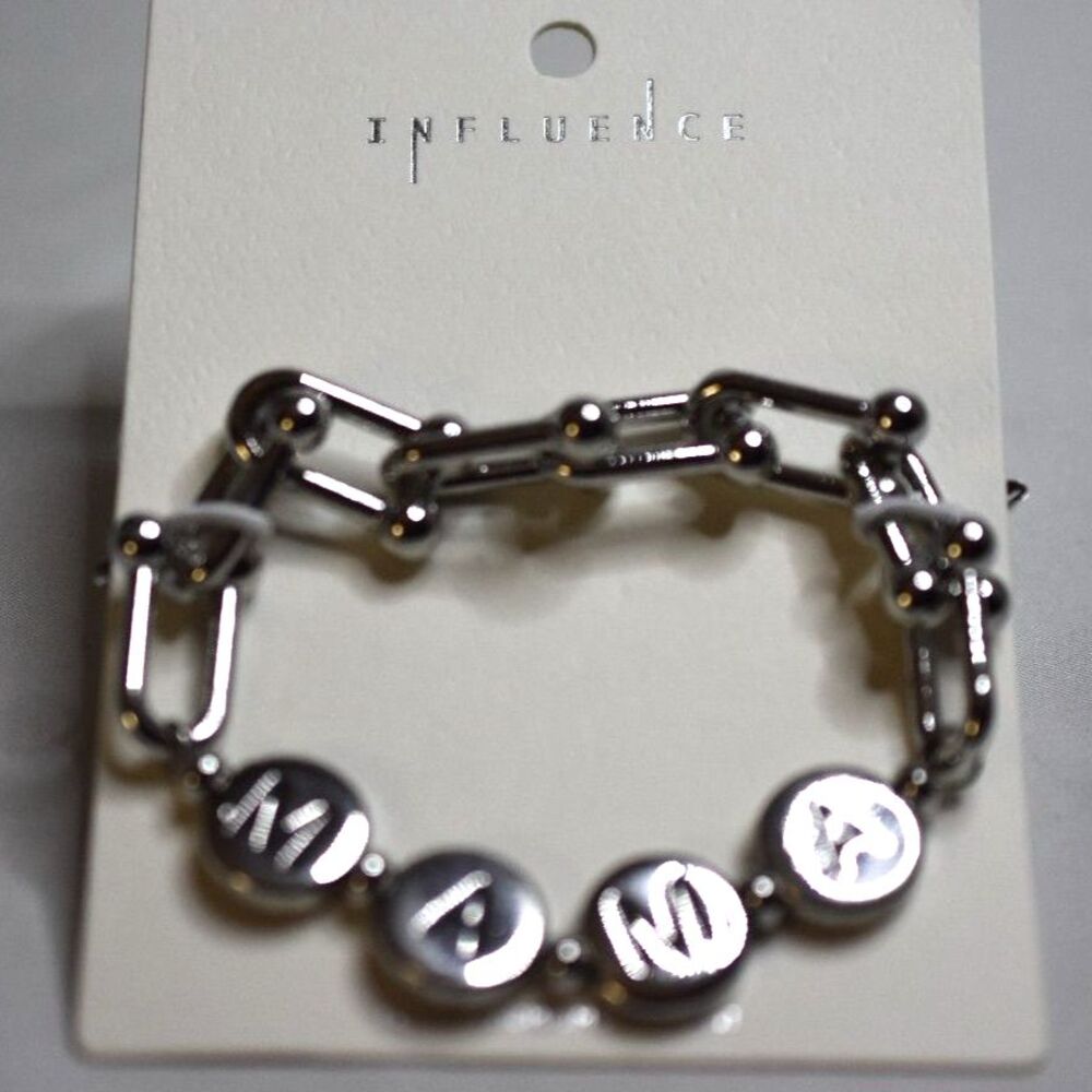 NIP Swank Influence MAMA Silver Tone Metal Chunky Link 5" Slip On Bracelet